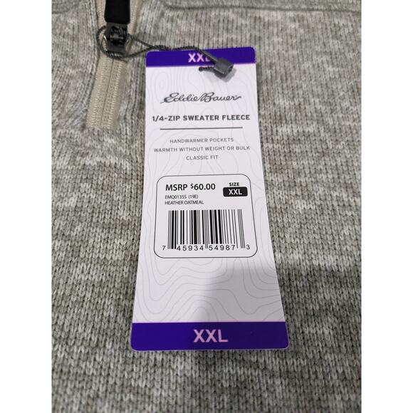 Eddie Bauer Fleece Sweater XXL Oatmeal Tan Classic Fit High Neck 1/4 Zip Staple - Picture 5 of 12